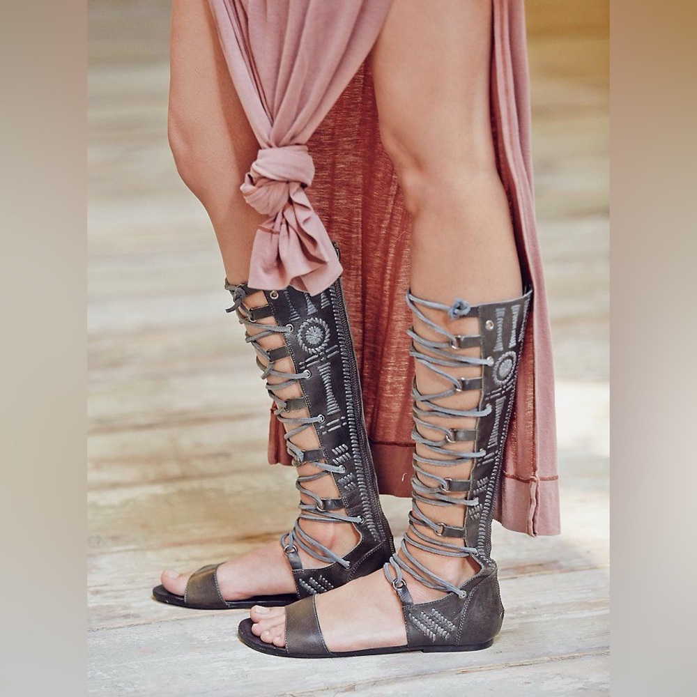 Free People Dark Brown Lace-Up Knee-High Gladiator Sandals